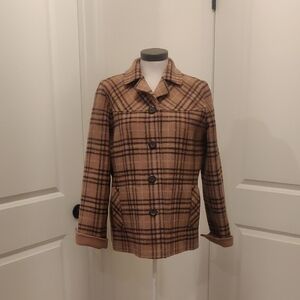 Retro Pendleton Vintage Women's Reversible Plaid Pea Coat Merino Wool Outdoors